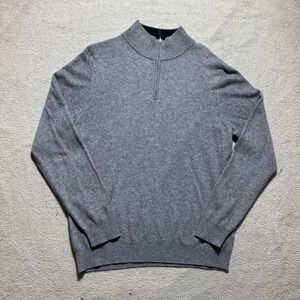 Daniel Bishop Sweater Mens Large Gray 1/4 Zip Knit Mock Neck 100% Cashmere Top